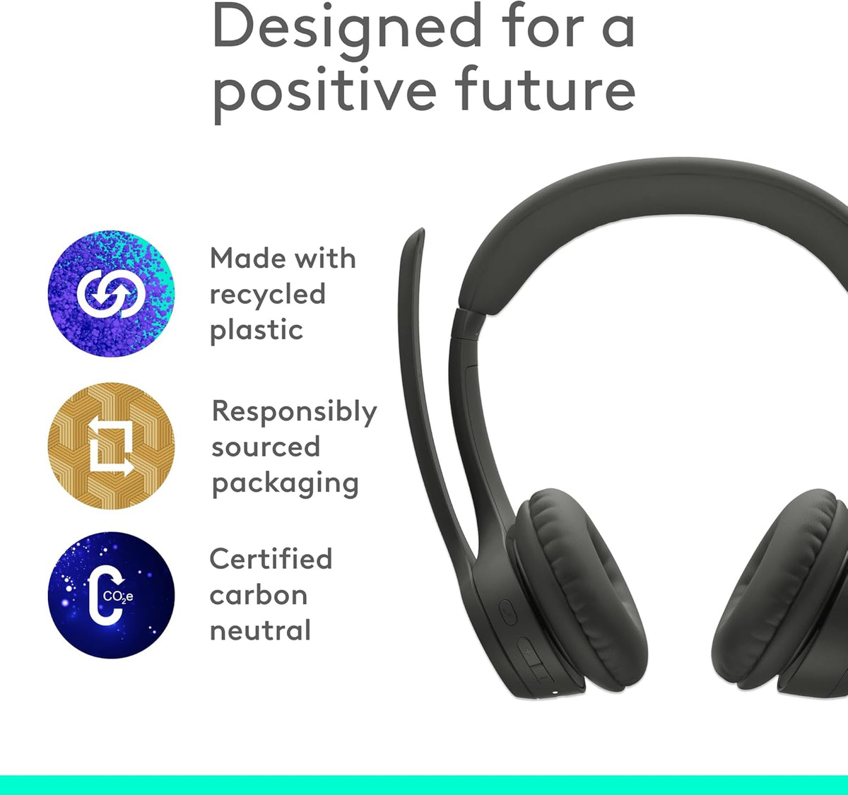 Logitech Zone 301 Wireless Bluetooth Headset with Noise-Canceling Microphone, Compatible with Windows, Mac, Chrome, Linux, iOS, iPadOS, Android – Graphite - PuriLite