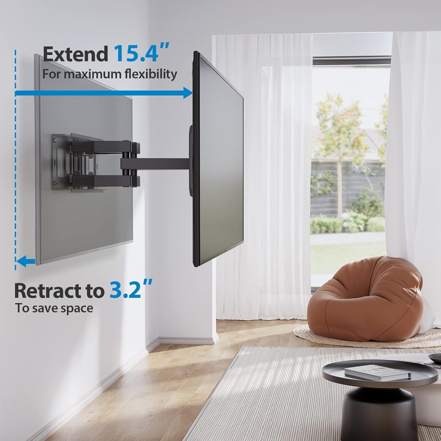 Pipishell Full-Motion TV Wall Mount for Most 37–75 Inch TVs up to 100 lbs, Wall Mount TV Bracket with Dual Articulating Arms, Extension, Swivel, Tilt, Fits 16" Wood Studs, 600 x 400mm Max VESA, PILF8 - PuriLite