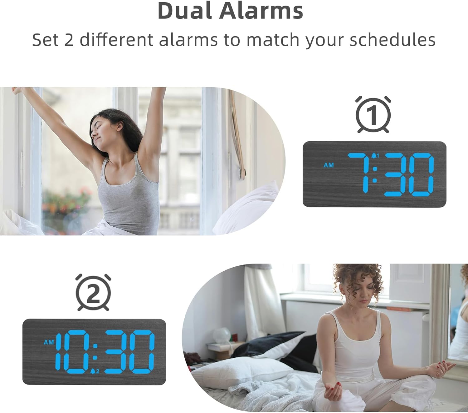 Purilite Select Wooden Digital Alarm Clock with Large LED Display - PuriLite