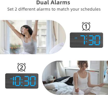 Purilite Select Wooden Digital Alarm Clock with Large LED Display - PuriLite