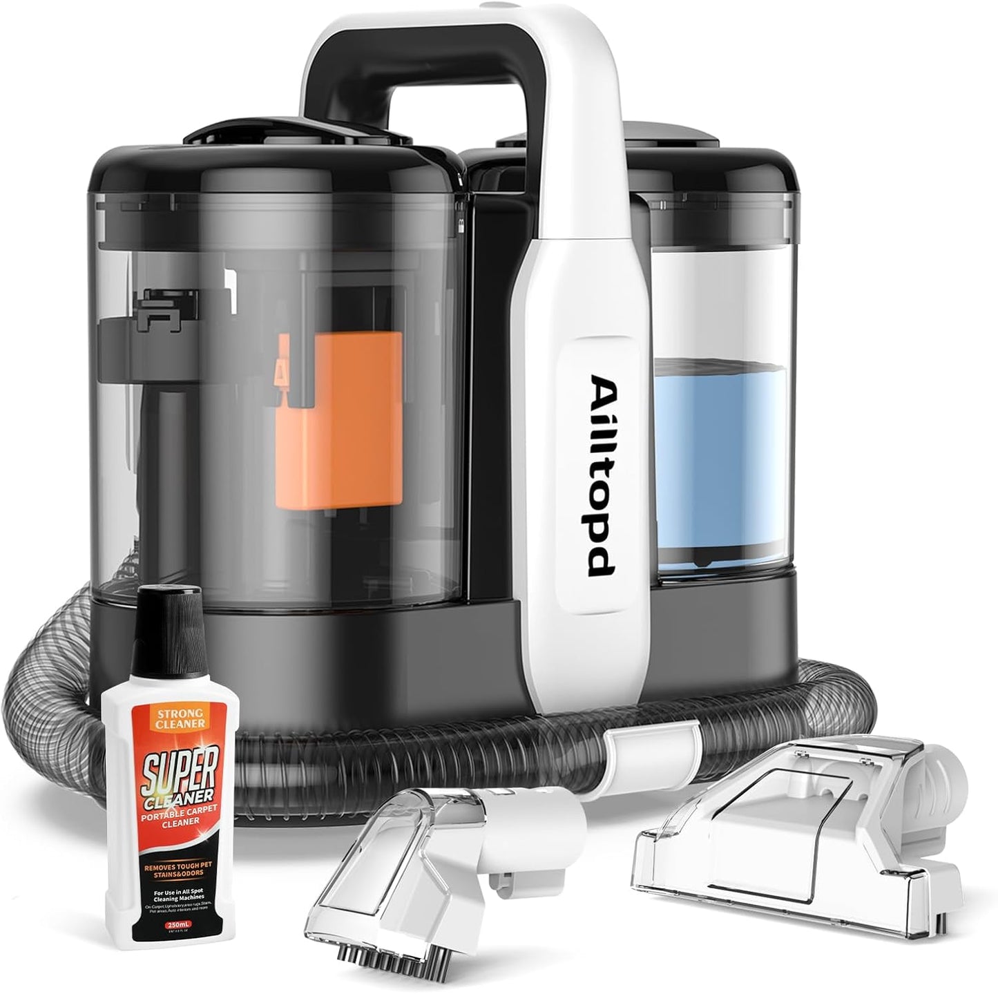 Ailltopd Portable Carpet & Upholstery Spot Cleaner, Powerful Suction and Spot Remover, Deep Stain Cleaning for Carpet, Pets, Stairs, Car Seat, Couch, with Dual Size BrushHead and Cleaning Solutions - PuriLite