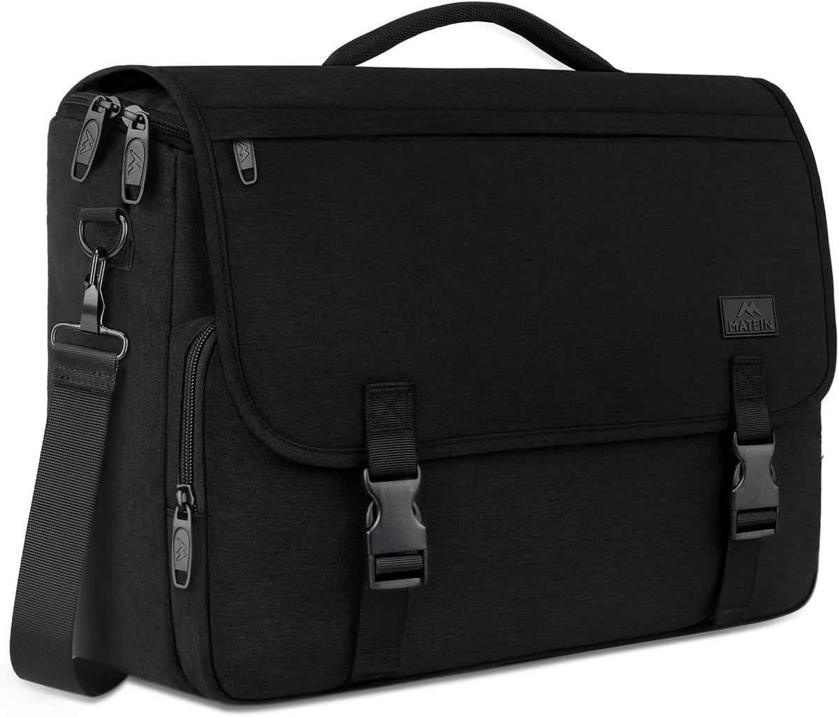 Messenger Bag for Men, Laptop Bag 15.6 Inch, Water Resistant Canvas Shoulder Bag Nylon Crossbody Bag for Women with Detachable Shoulder Strap Black - PuriLite