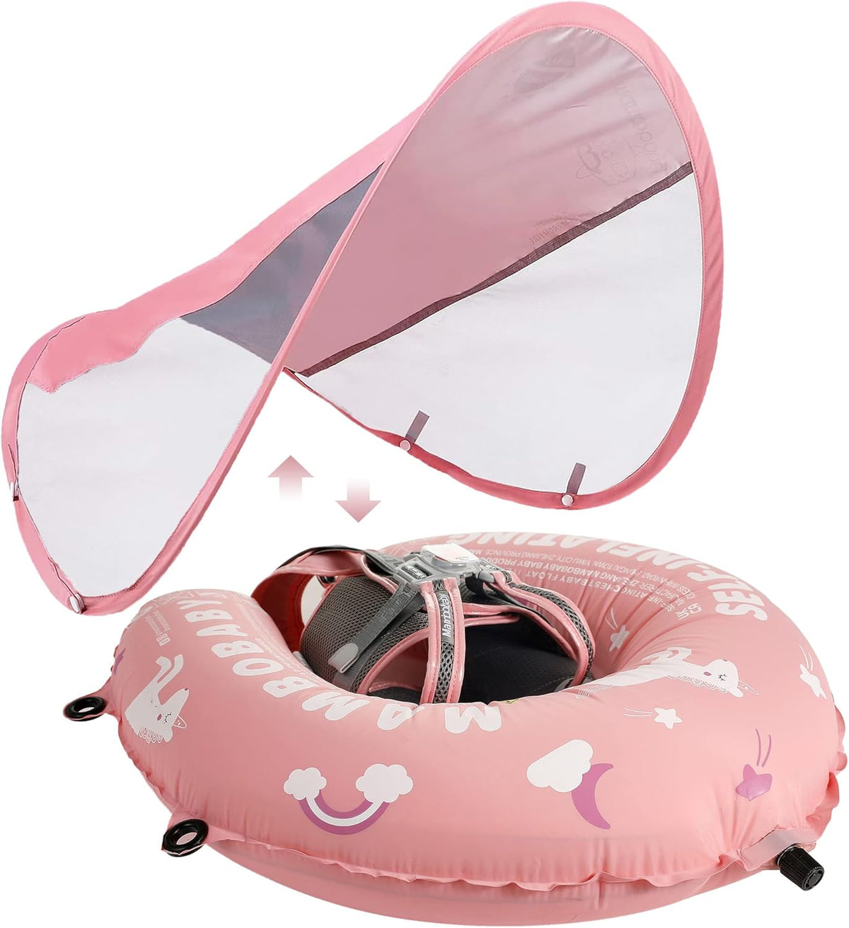 Mambobaby Baby Swim Float with Canopy, Non-Inflatable Solid Baby Float, Upgrade Soft Skin-Friendly Material Infant Swim Float - PuriLite
