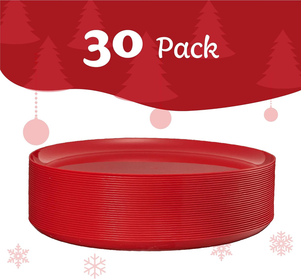 PLASTICPRO [30 Pack 10.7'' Christmass Green Plastic Party Plates Edge Collection Premium heavyweight Elegant Disposable Tableware Dishes - PuriLite