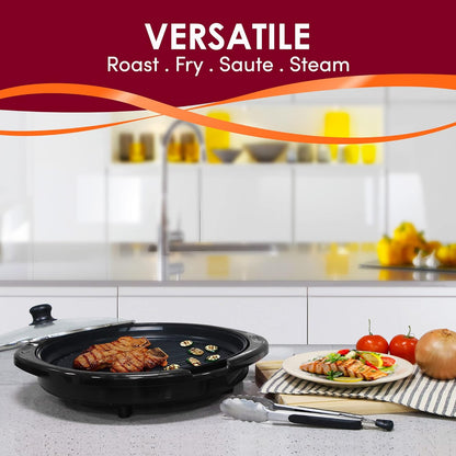 Elite Gourmet EMG6505G Smokeless Indoor Electric BBQ Grill with Glass Lid, Dishwasher Safe, PFOA-Free Nonstick, AdjCatable Temperature, Fast Heat Up, Low-Fat Meals Easy to Clean Design - PuriLite