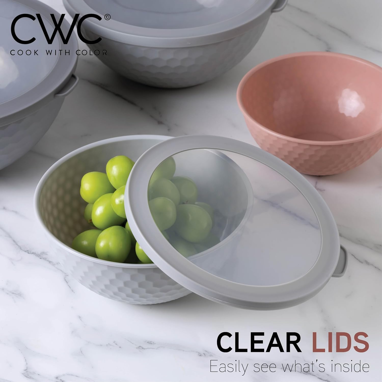 COOK WITH COLOR Mixing Bowls with TPR Lids - 12 Piece Plastic Nesting Bowls Set Includes 6 Prep Bowls and 6 Lids, Microwave Safe Mixing Bowl Set (Mint) - PuriLite