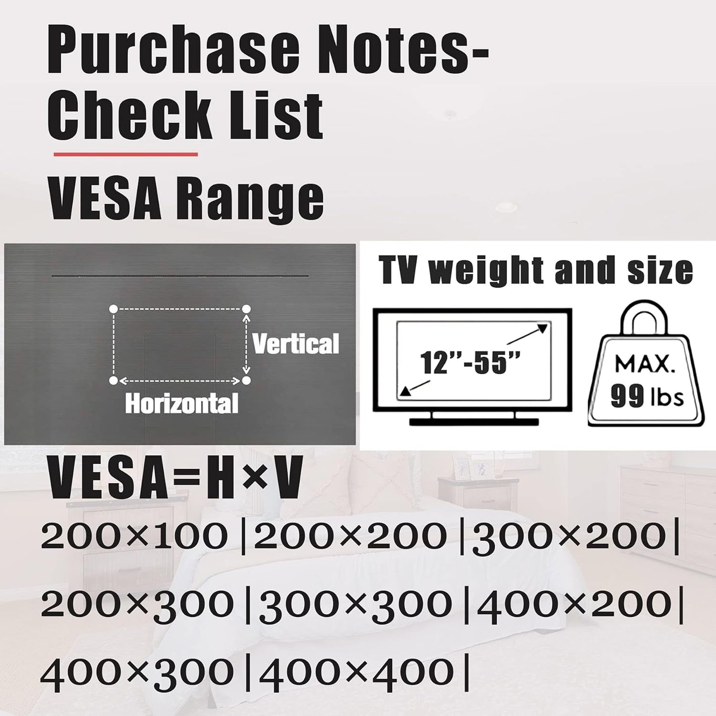 No Stud TV Wall Mount, Drywall Studless TV Hanger No Damage, No Drill, Non Screws, Flat Screen Easy Install Bar Bracket fits VESA 12-55 inch TVs up to 99 lbs, Include Hardware Levels - PuriLite