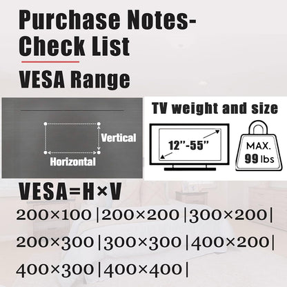 No Stud TV Wall Mount, Drywall Studless TV Hanger No Damage, No Drill, Non Screws, Flat Screen Easy Install Bar Bracket fits VESA 12-55 inch TVs up to 99 lbs, Include Hardware Levels - PuriLite