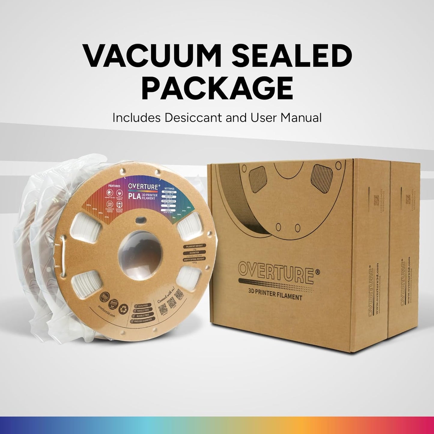 OVERTURE PLA Filament 1.75mm PLA 3D Printer Filament, 1kg Cardboard Spool (2.2lbs), Dimensional Accuracy +/- 0.02mm, Fit Most FDM Printer (Black 1-Pack) - PuriLite