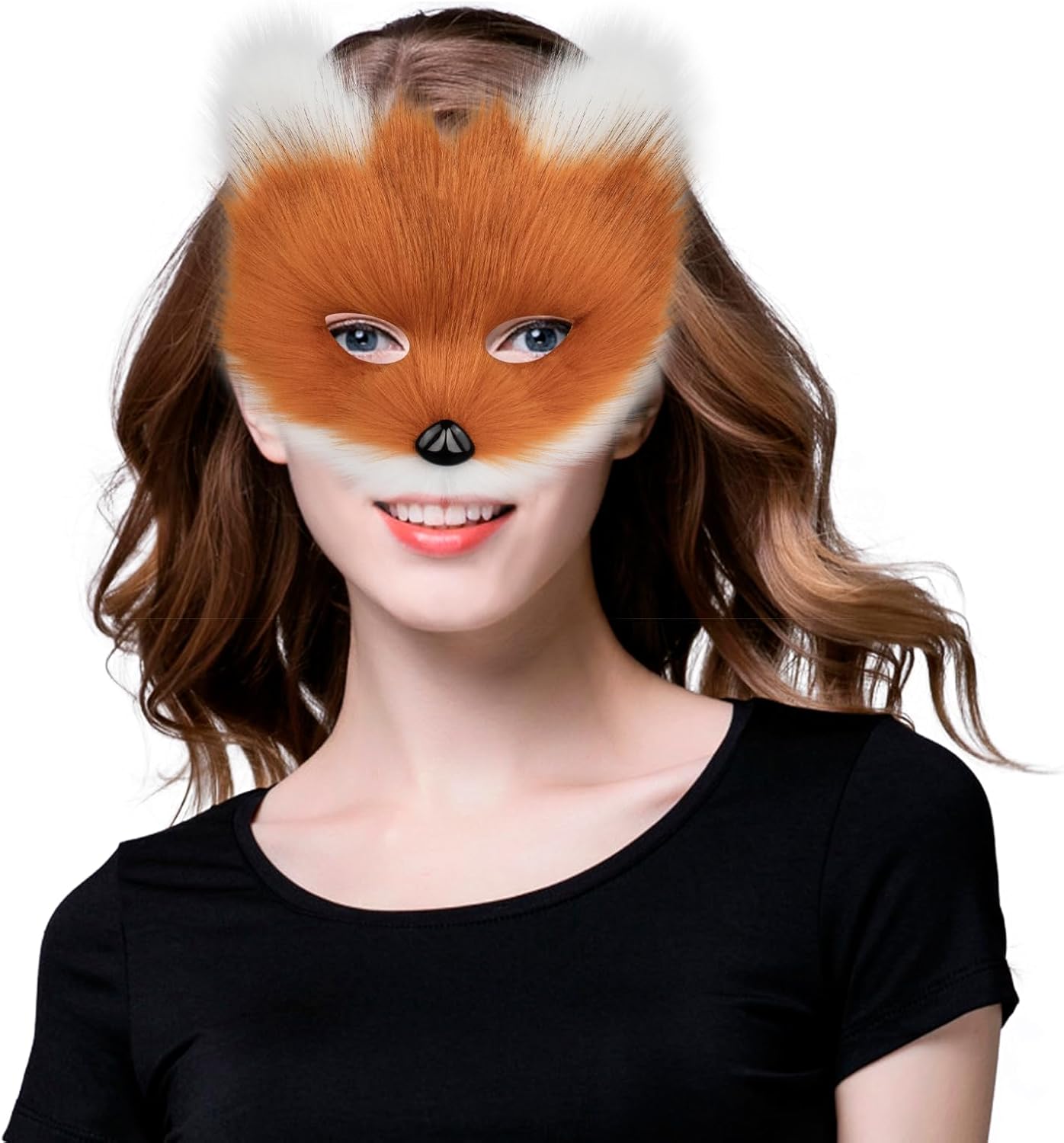 hbbhml Animal Fox Wolf Mask Halloween Party Cosplay Costumes Props Plush Cat Half Face Masks Christmas Masquerade - PuriLite