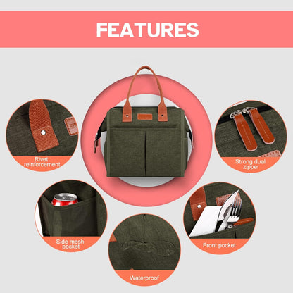Lunch Bag for Women & Men, Insulated Lunch Box Cooler Tote Bags, Adult Reusable Lunch Boxes with Water Resistant for Work, Travel and Picnic (Grey) - PuriLite