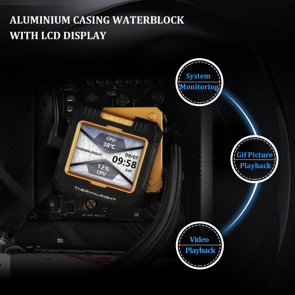 Thermalright FW 360 Black ARGB-360mm AIO CPU Liquid Cooler,IPS LCD Screen with 320 * 240 Resolution,for AM5/Intel LGA1700,‘2.4 inch’Magnet-Absorbent LCD Screen for Images -Black - PuriLite