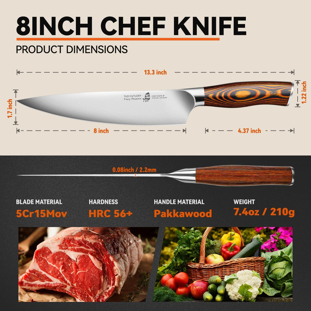 TUO Boning Knife - Razor Sharp Fillet Knife - High Carbon German Stainless Steel Kitchen Cutlery - Pakkawood Handle - Luxurious Gift Box Included - 7 inch - Fiery Phoenix Series - PuriLite
