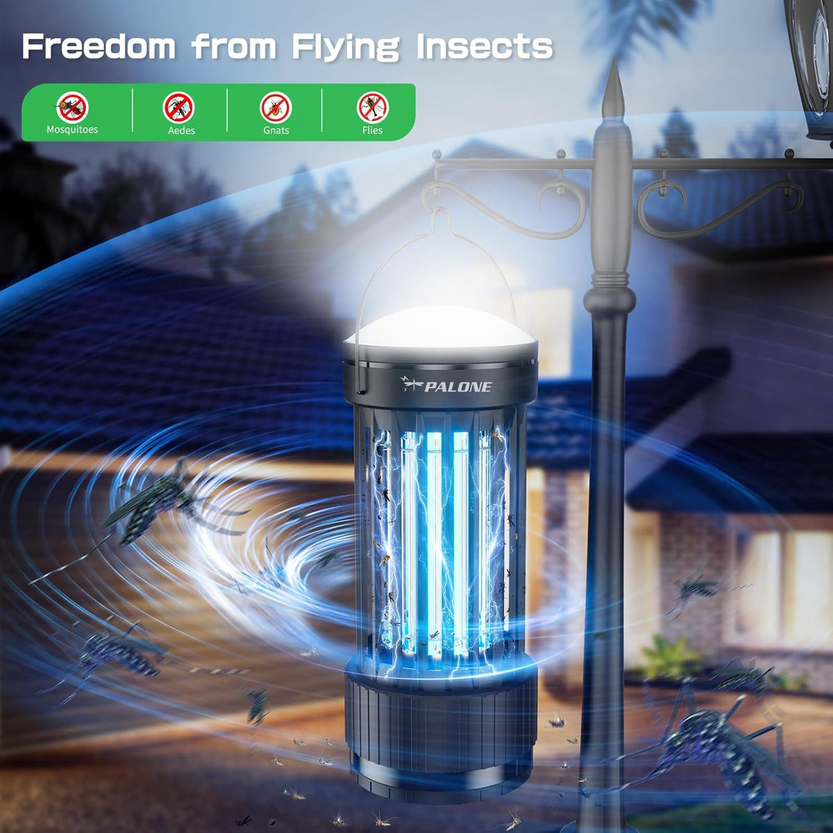 PALONE Bug Zapper, 4000mAh Electric Bug Zapper with LED Light, Retractable Fly Zapper with 3 Levels of Lighting Intensity Used for Indoor Outdoor - PuriLite