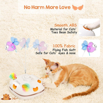 ORSDA Cat Toys Interactive, 4 in 1 Automatic Cat Toy, Hide and Seek, Whack a Mole, Magic Wand, Chasing Feather, with 4 Replacements, USB Rechargeable, for All Breed Sizes - PuriLite