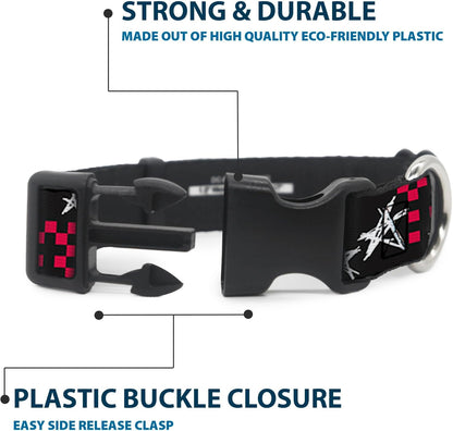 Buckle-Down PC-W21909-M Dog Collar Plastic Clip Buckle, 1"x11"-17", Star Black/White - PuriLite