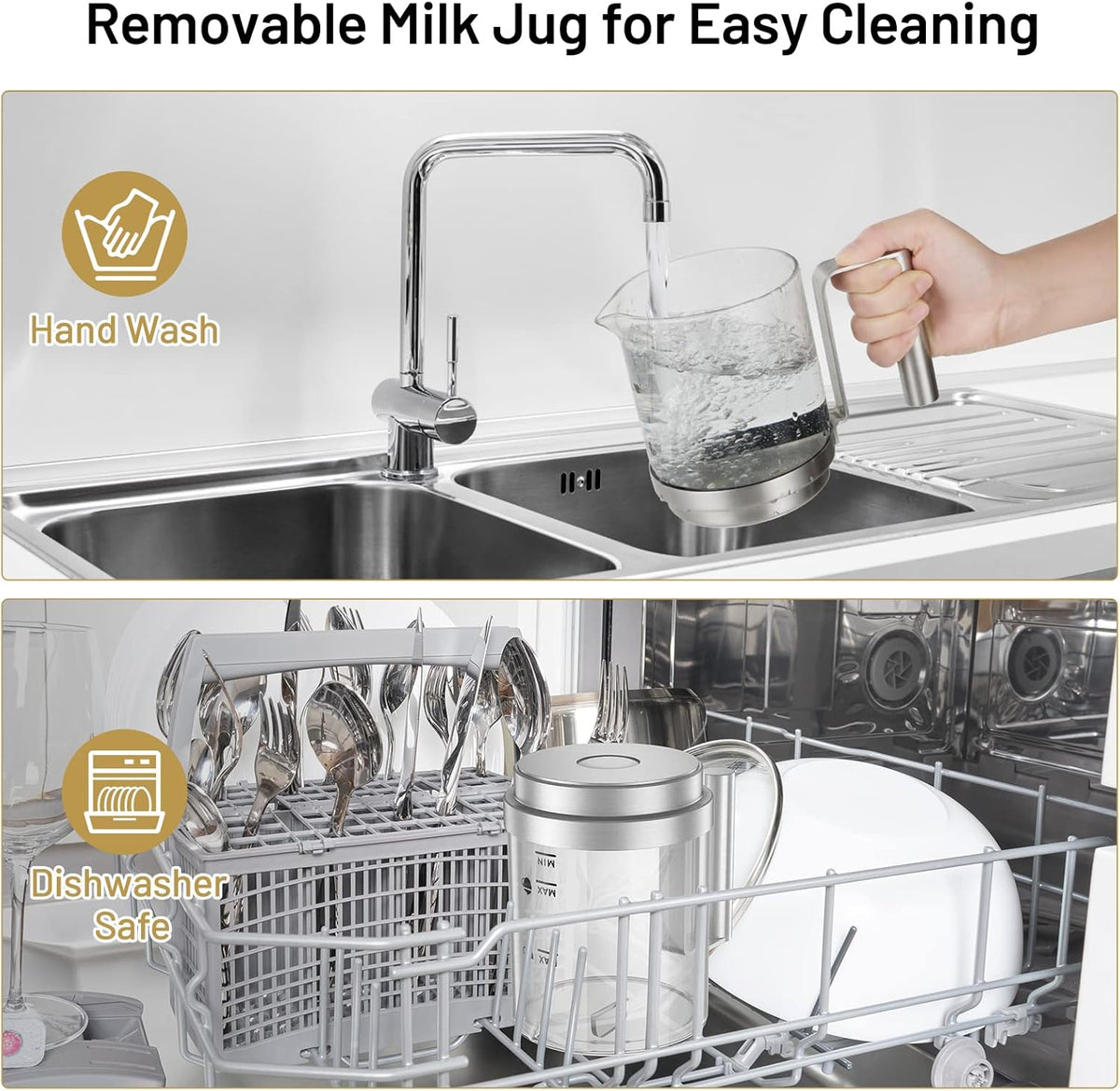 Secura Detachable Milk Frother and Steamer, 17oz Electric Milk Warmer 4-in-1 Hot/Cold Foam Maker for Latte, Cappuccinos, Macchiato, Hot Chocolate - PuriLite