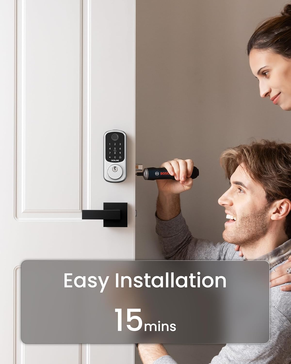 DESLOC B200 Fingerprint Smart Door Lock, Keyless Entry Door Lock, App Control, Easy Installation, Front Door Smart Deadbolt Lock, Touchscreen Keypad, Emergency Power Port, 12 Months Battery, IP54 - PuriLite