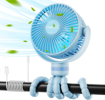 Momcozy Portable Stroller Fan, 27H Ultra-long Battery Life, Detachable 4 Speed 360°Rotate, LED Night Light with 2 Modes, USB Rechargeable and Handheld Cooling Fan for Travel, Car Seat - PuriLite