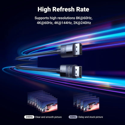 UGREEN VESA Certified DisplayPort 1.4 Cable, DP 8K@60Hz, 4K@144Hz, 1080P@240Hz, Support 32.4Gbps HDR, FreeSync G-Sync, Braided Cord for HDTVs, Gaming Monitors, PC Graphics (6ft) - PuriLite