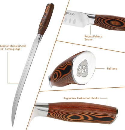 TUO Boning Knife - Razor Sharp Fillet Knife - High Carbon German Stainless Steel Kitchen Cutlery - Pakkawood Handle - Luxurious Gift Box Included - 7 inch - Fiery Phoenix Series - PuriLite