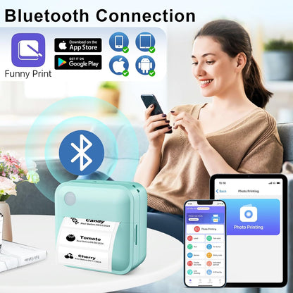 Label Maker Machine with Tape - Thermal Label Printer Bluetooth Label Maker Machine, Mini Printer Sticker Maker for Home, Kitchen, School, Office Organization with 2 Rolls Paper (Green) - PuriLite