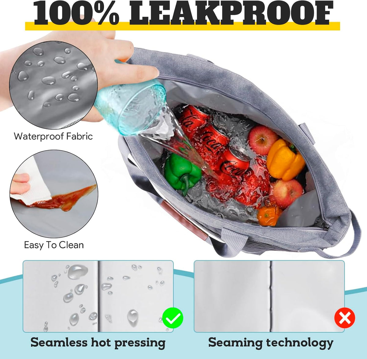 INSMEER Extra Large Tote Cooler Bags - 45 Cans/35L, Collapsible Soft Side Cooler with Shoulder Strap, Leakproof/Waterproof/Insulated/Reusable Grocery Bag for Beach, Camping, Travel, Grocery Shopping - PuriLite