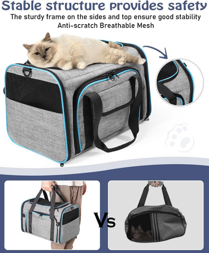 Siivton Cat Carrier,4 Sided Expandable Pet Carrier for Travel,Collapsible Soft-Sided Carriers with Removable Fleece Pad and Shoulder Straps,Airline Approved(17.5"x 11"x 11") - PuriLite