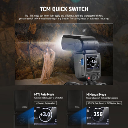 NEEWER Z880-C 2.4G 76Ws TTL Camera Flash Speedlite Compatible with Canon, Upgraded UI, Adjustable Modeling Lamp, TTL/M Quick Switch TCM Key, 1/8000s HSS 7.4V/2600mAh Battery 480 Full Power Flash - PuriLite