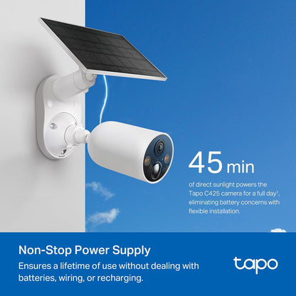 TP-Link Tapo Solar-Powered Security Camera Kit, 2K Wireless Battery Camera w/Solar Panel Base, Smart Person Detection, SD/Cloud Storage, Spotlight Color Night Vision, No Hub Needed (Tapo C410 KIT) - PuriLite