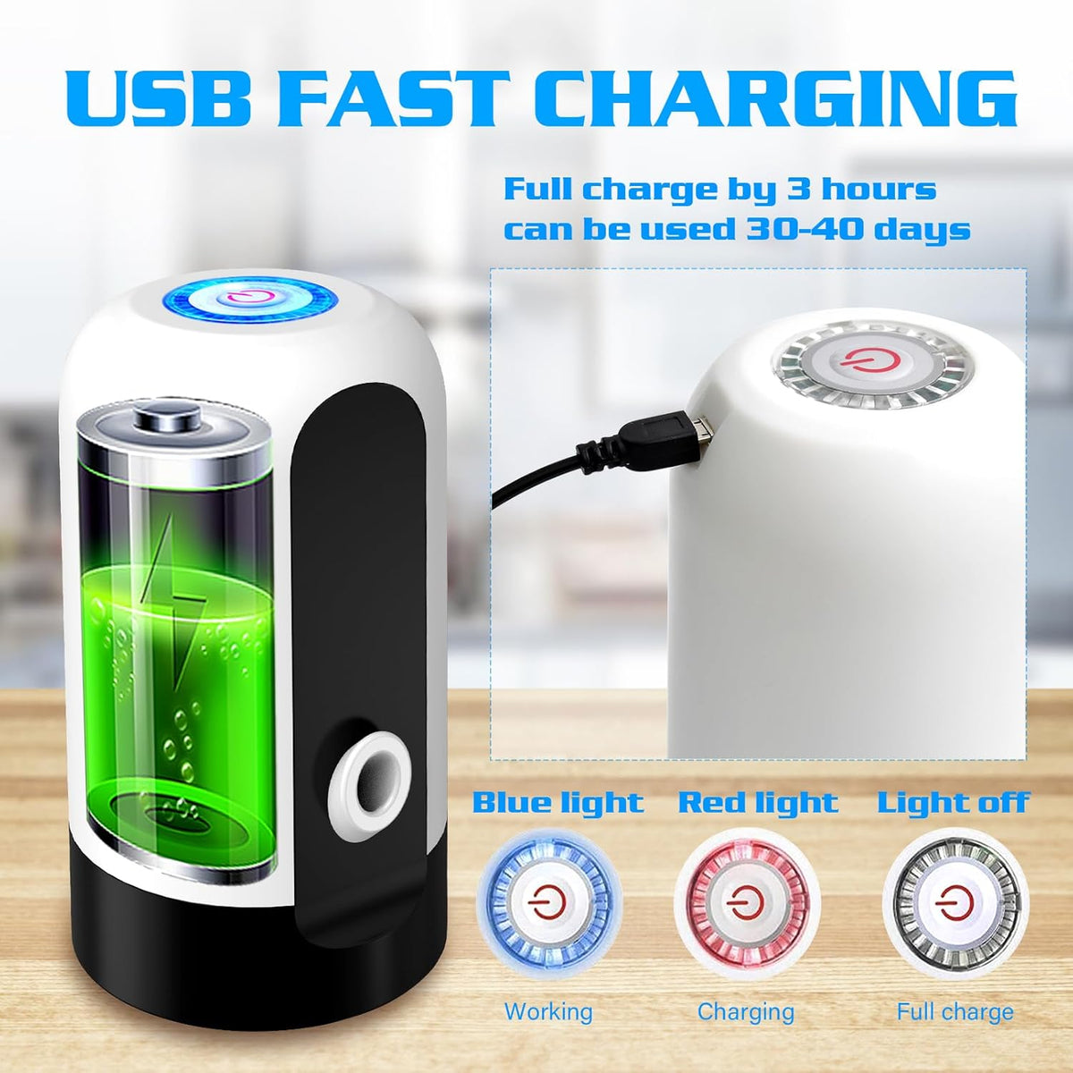 5 Gallon Water Dispenser Pump Rechargeable, Water Dispenser for 5 Gallon Bottle Bottom Loading, Portable USB Charging Automatic Drinking Mini Water Jug Dispenser - PuriLite