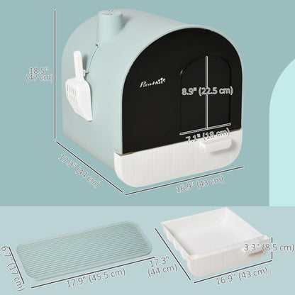 PawHut Large Cat Litter Box with Lid, Enclosed Kitty Litter Box with Slide-Out Tray, Scoop, Filter, Green - PuriLite