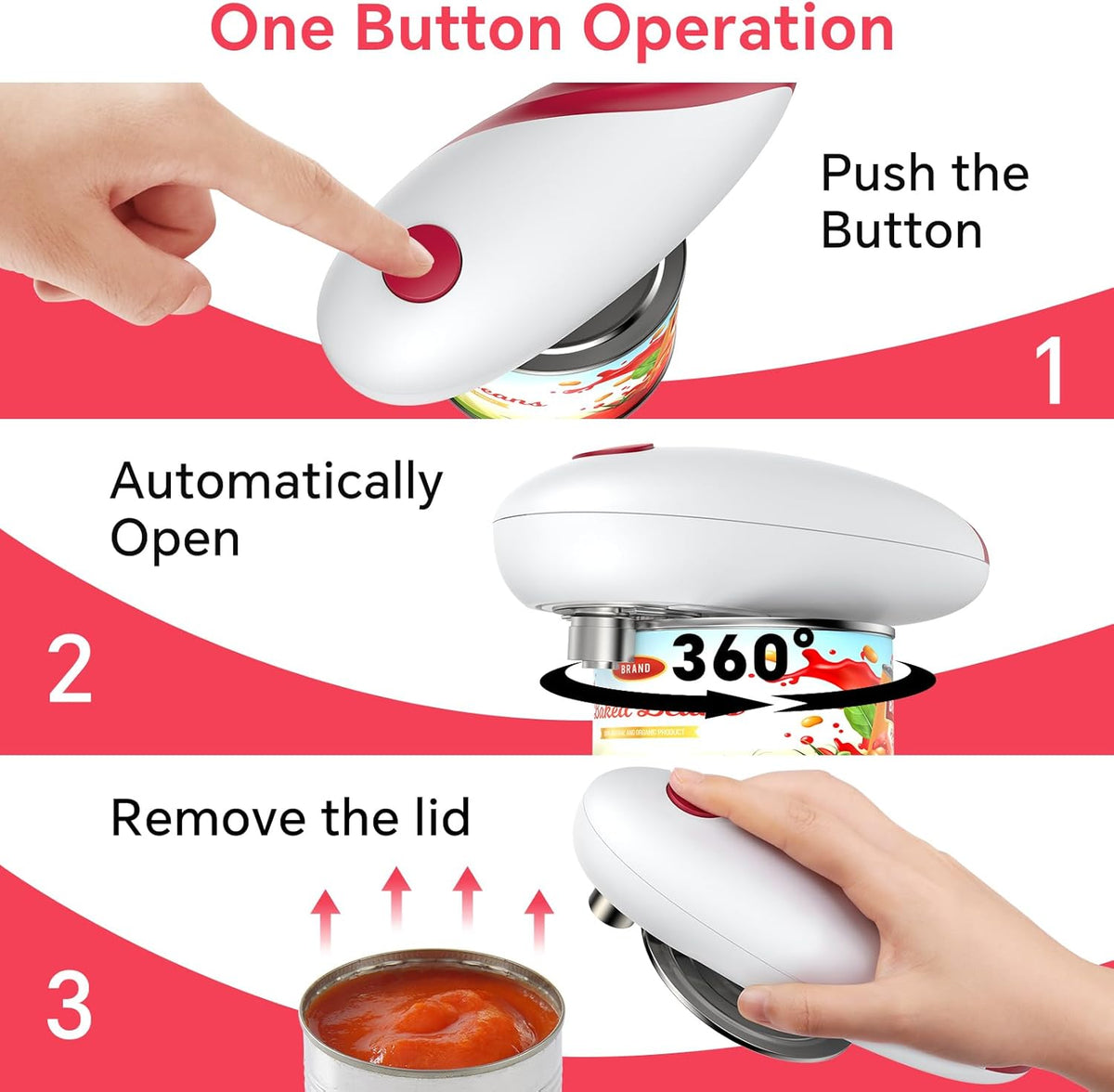 Osnil Rechargeable Electric can Opener for Seniors, Arthritis and Mum Automatic Open Any Size can with Smooth Edge Food-Safe with Rechargeable Battery and USB Cable - PuriLite