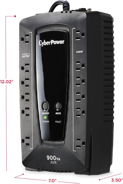 CyberPower AVRG900LCD Intelligent LCD UPS System, 900VA/480W, 12 Outlets, AVR, Compact - PuriLite