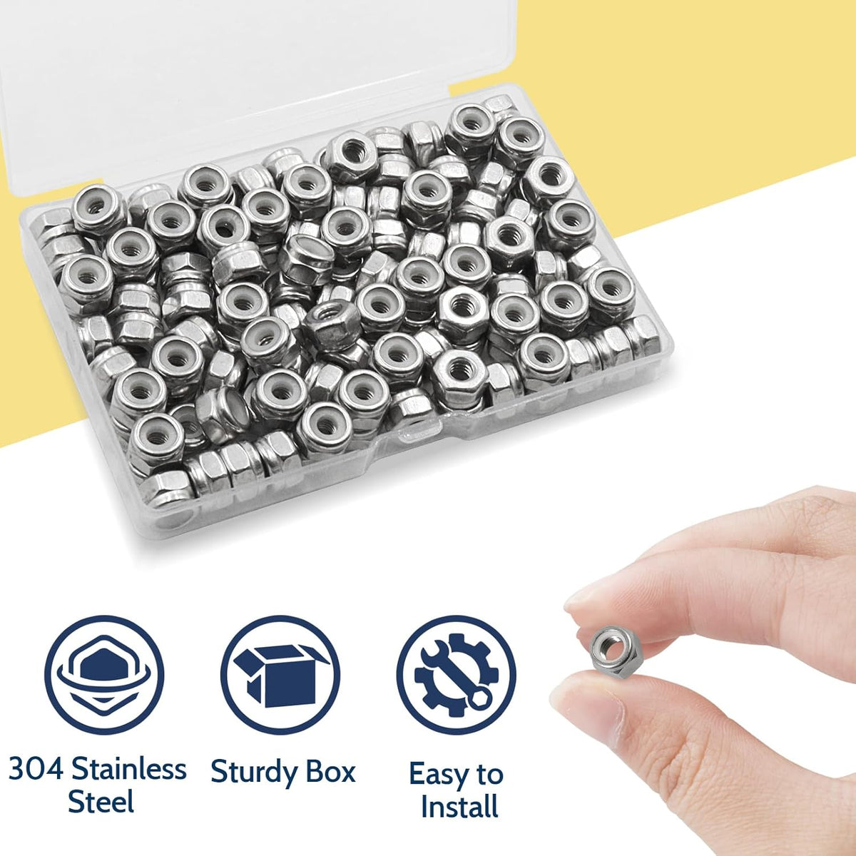 Vifmy 110 Pack 1/4"-20 Inch Lock Nuts,304 (A2-70) Stainless Steel Nylon Insert Locknuts,Standard Inch Thread Nylock Nuts for Bolts - PuriLite
