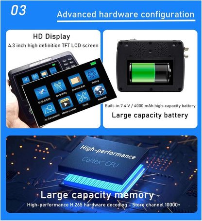 V10 Finder Pro Satellite Meter DVB-S2/S2X DVB-T2/T H.265 Vs Kpt 717st Plus Gtmedia V8 Finder Pro2 Dvb T2 Satfinder(V10 Finder WiFi) - PuriLite