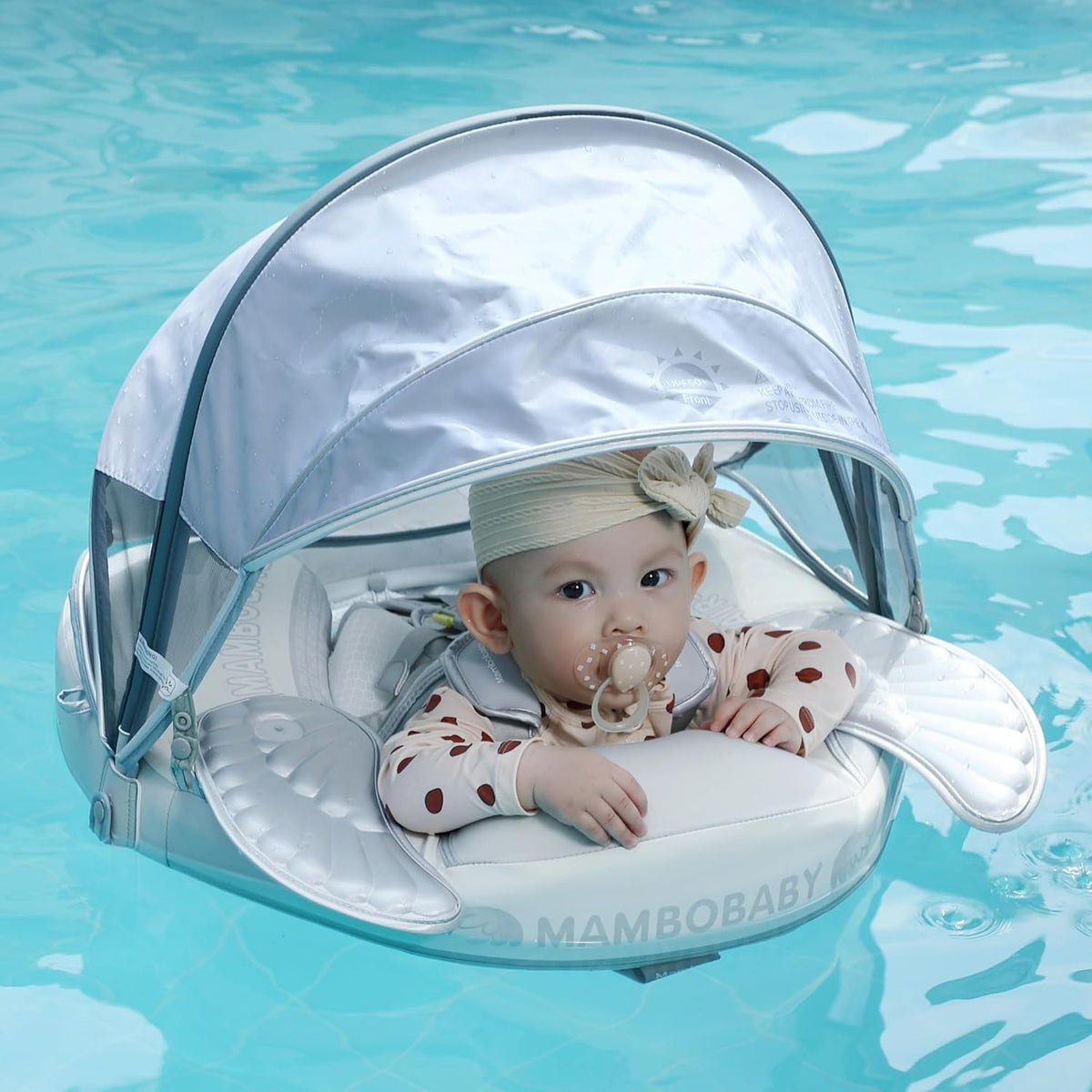 Mambobaby Baby Swim Float with Canopy, Non-Inflatable Solid Baby Float, Upgrade Soft Skin-Friendly Material Infant Swim Float - PuriLite