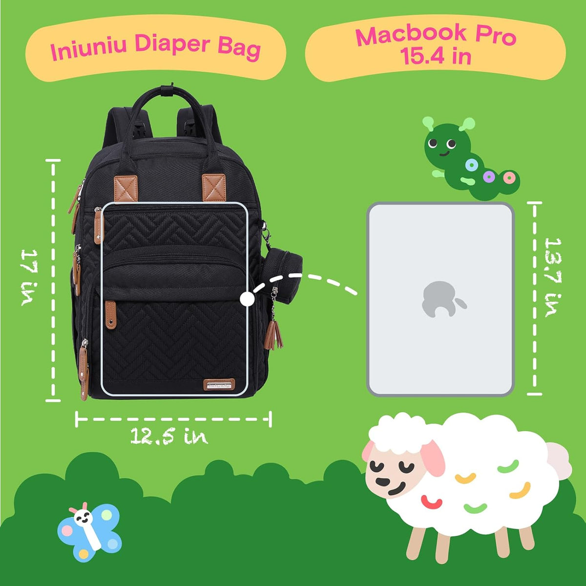 Diaper Bag Backpack, iniuniu Large Baby Bags with Diaper Pouch, Washable Changing Pad, Pacifier Case and Stroller Straps - PuriLite
