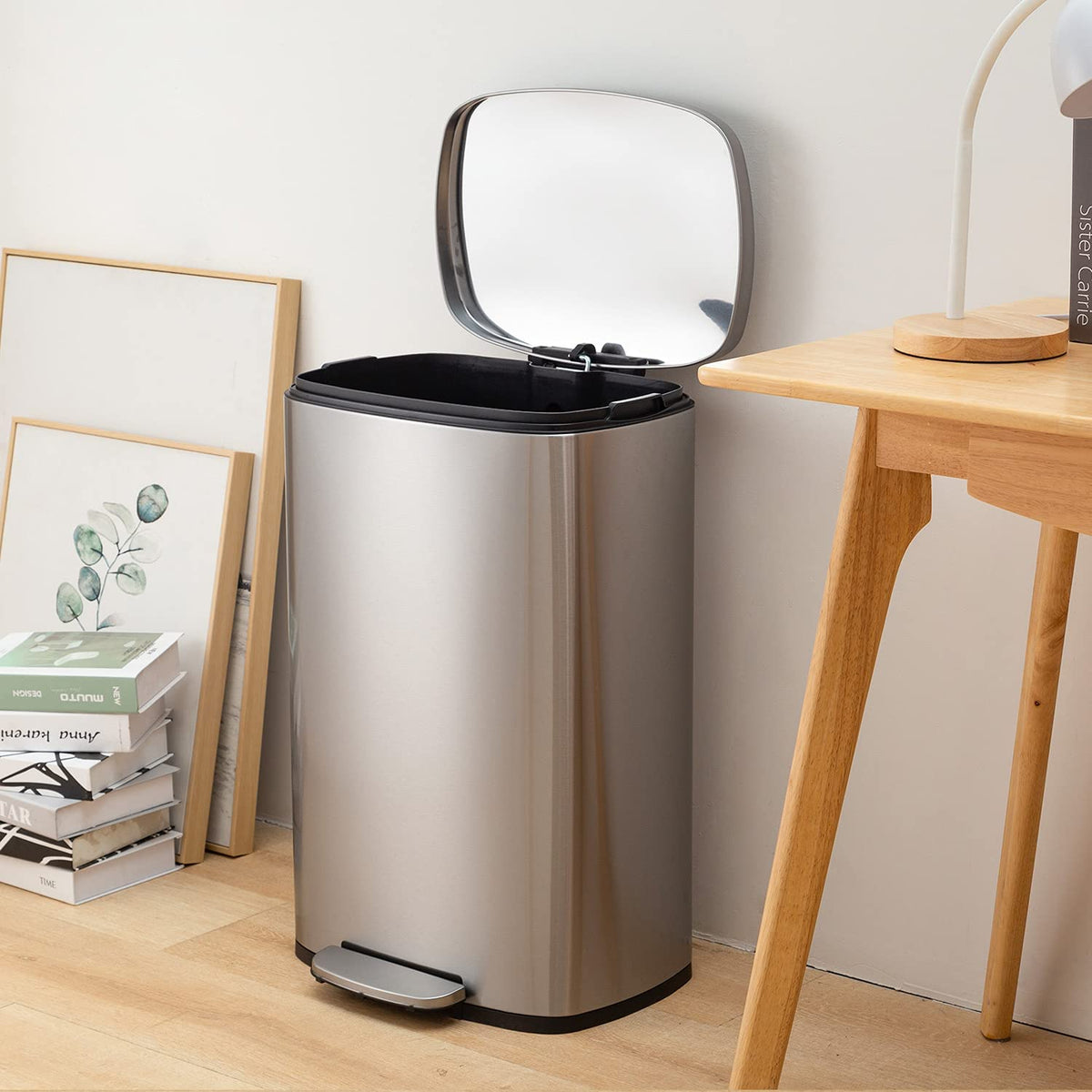 13 Gallon/50 L Garbage Can Kitchen Trash Can with Lid for Office Bedroom Bathroom Step Trash Bin Fingerprint-Proof Brushed Stainless Steel - PuriLite