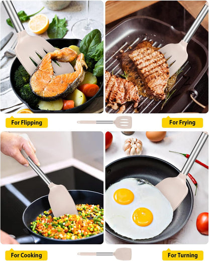 Pack of 2 Silicone Slotted Spatula,Non Stick Solid Kitchen Turner, High Heat Resistant BPA Free Cooking Utensils for Fish, Eggs, Pancakes（Black - PuriLite