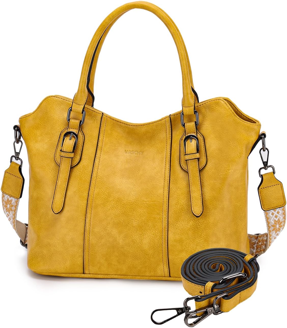 Hobo Bags for Women,VASCHY Vegan Leather Handbag Purse Top Handle Satchel Boho Shoulder Bag with Crossbody Guitar Strap - PuriLite