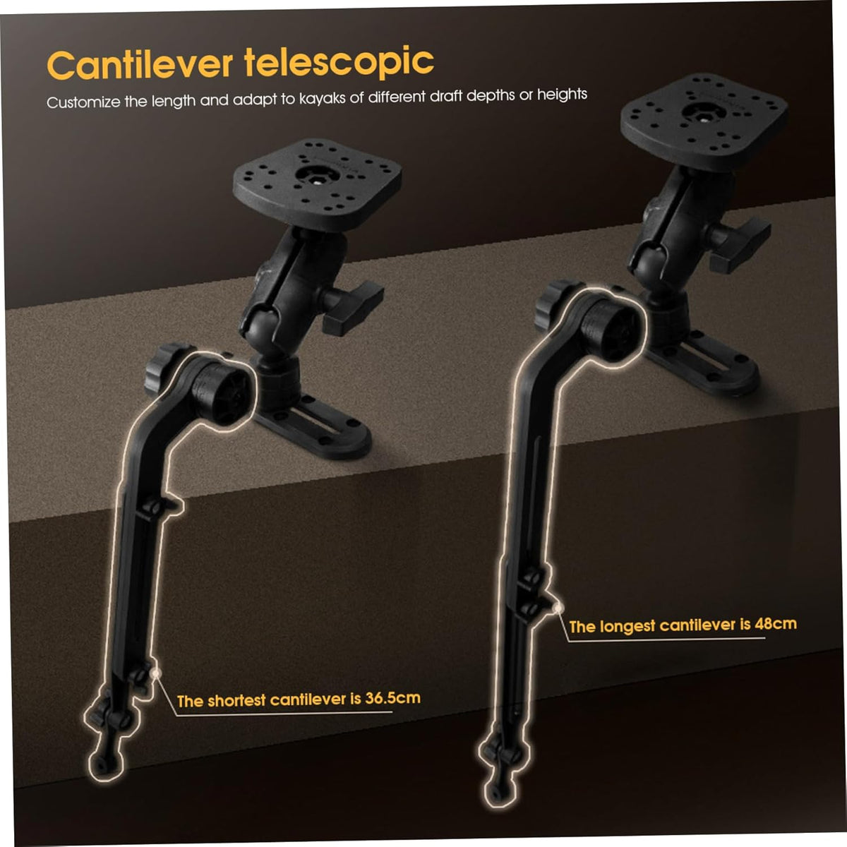 Kayak Fish Finder Mount 360° Adjustable 1.5" Ball Kayak Transducer Mount with Expandable Suspension Arm - PuriLite