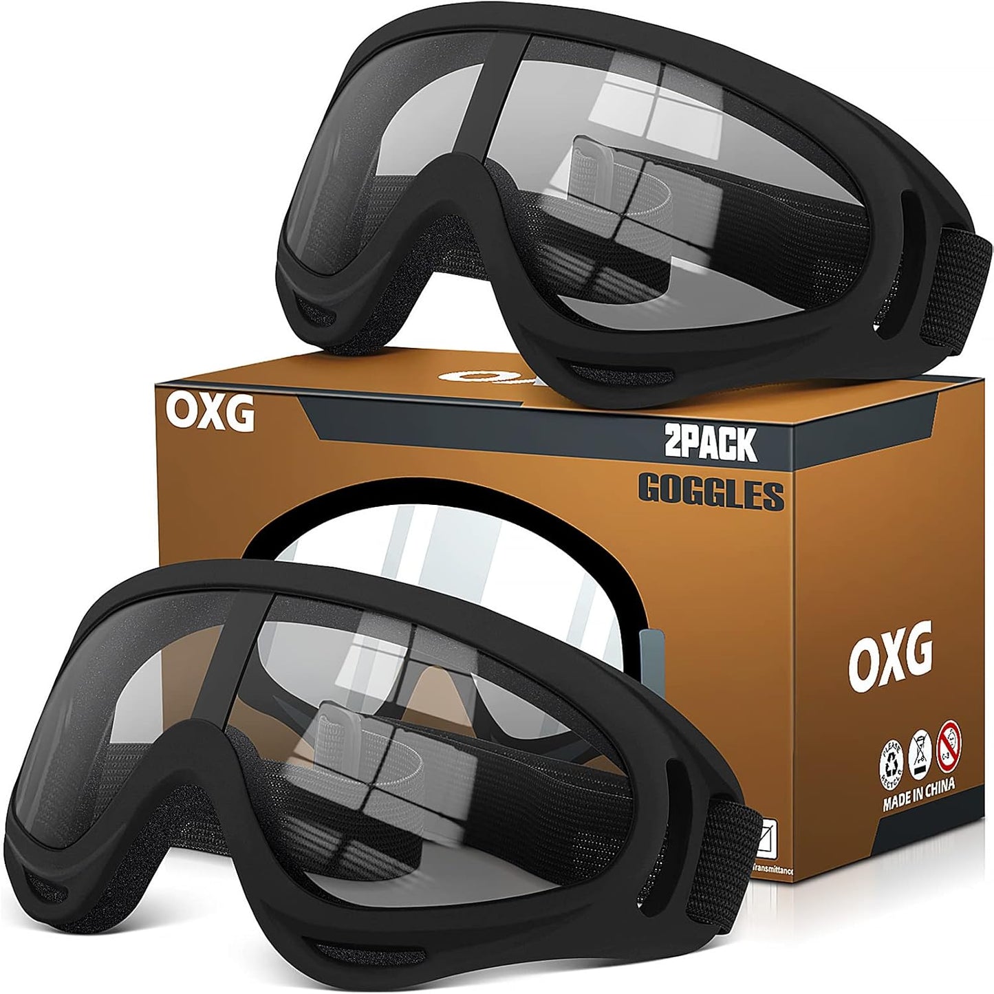 OXG Kids Motorcycle Goggles, 2-Pack Dirt Bike Goggles for Child, ATV Off-Road Racing Goggles for Boys Girls - PuriLite