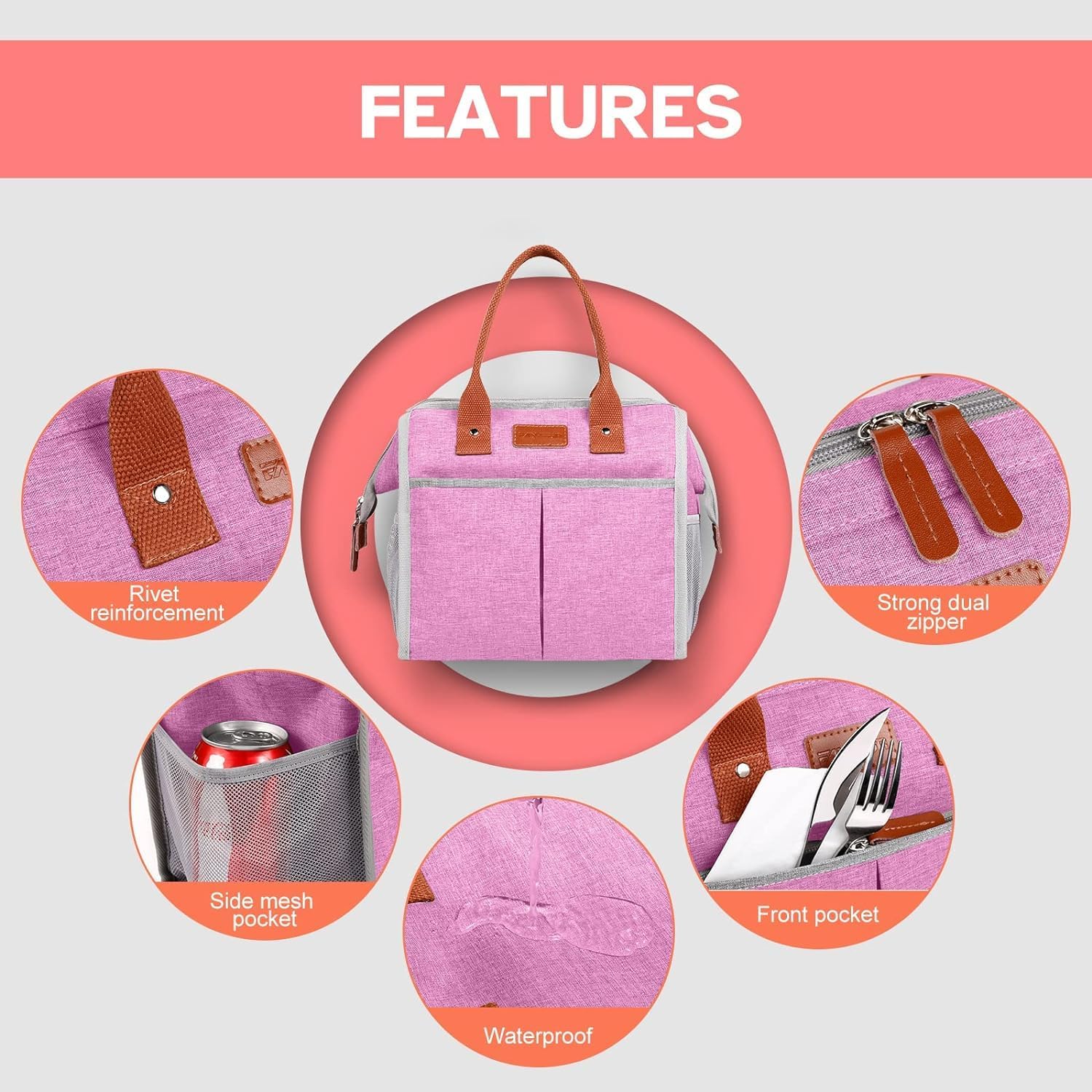 Lunch Bag for Women & Men, Insulated Lunch Box Cooler Tote Bags, Adult Reusable Lunch Boxes with Water Resistant for Work, Travel and Picnic (Grey) - PuriLite