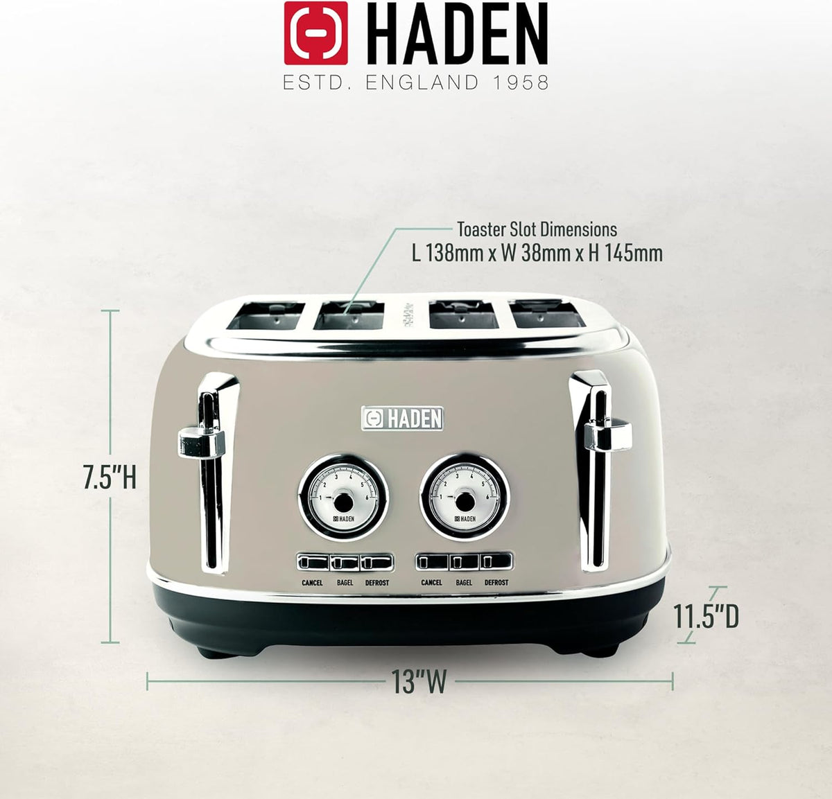 Haden Dorset 75083 Stainless Steel 1500W Retro Toaster 4 Slice Wide Slot w/Removable Crumb Tray and Settings, Black/Copper Toasters w/Adjustable Browning Control, Smart Toaster - PuriLite