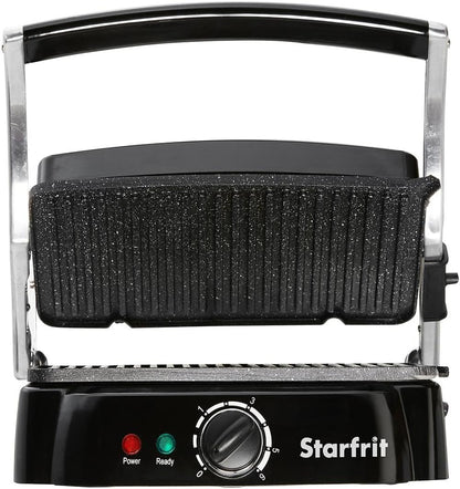 Starfrit The Rock Panini Press - Rock.Tec Non-Stick Reversible Plate - Opens 180 Degrees - Adjustable Temperate Control - PuriLite