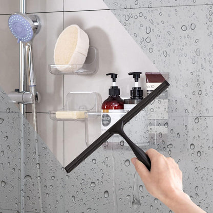 Ettori Shower Squeegee for Glass Doors, Squeegee for Shower Glass Door, Window and Car Glass, Mirrors - All-Purpose Stainless Steel Squeegee, 10 Inches and Black - PuriLite