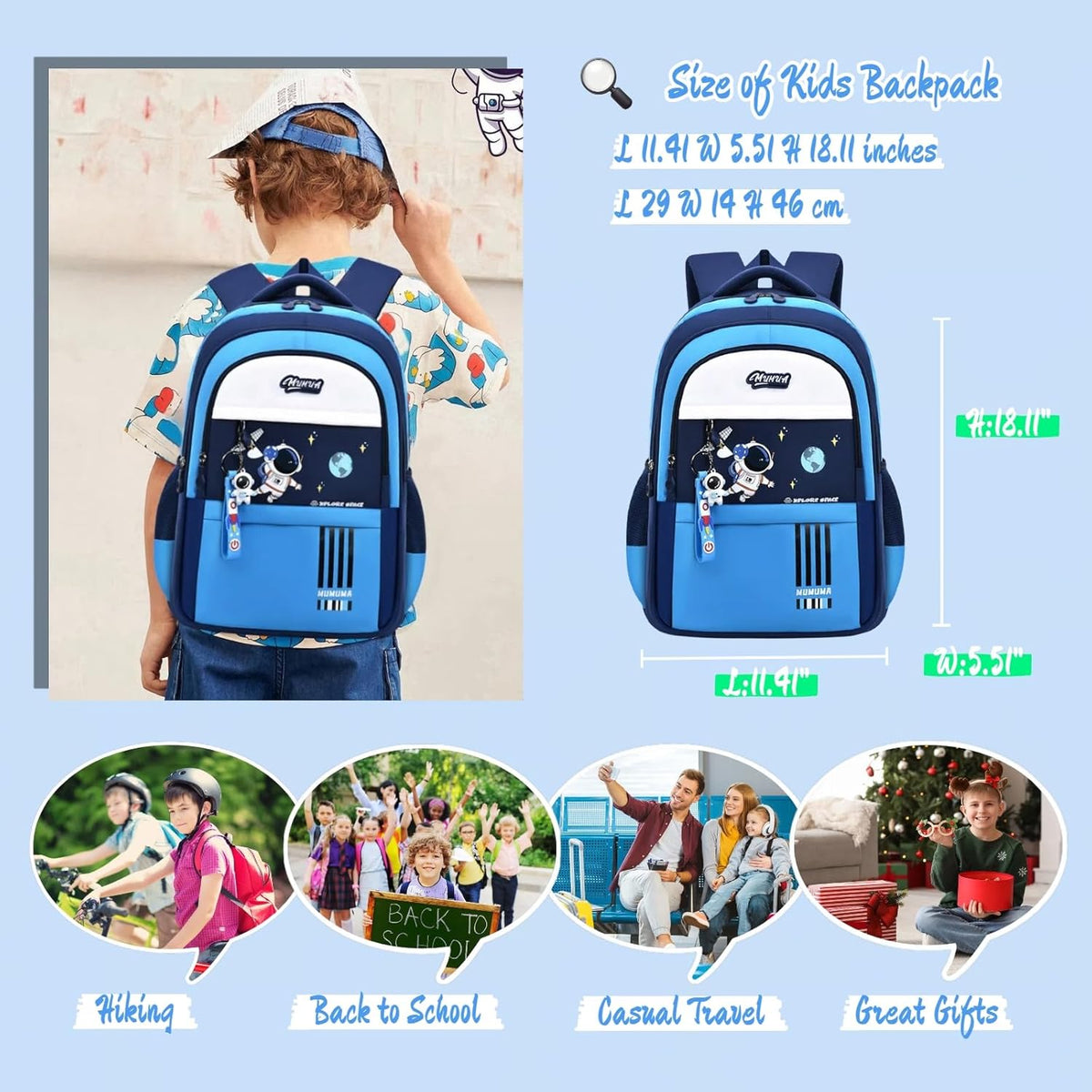 MITOWERMI Astronaut-space Backpack for Boys-Girls Elementary Middle School Bags for Girls Kids Bookbag - PuriLite