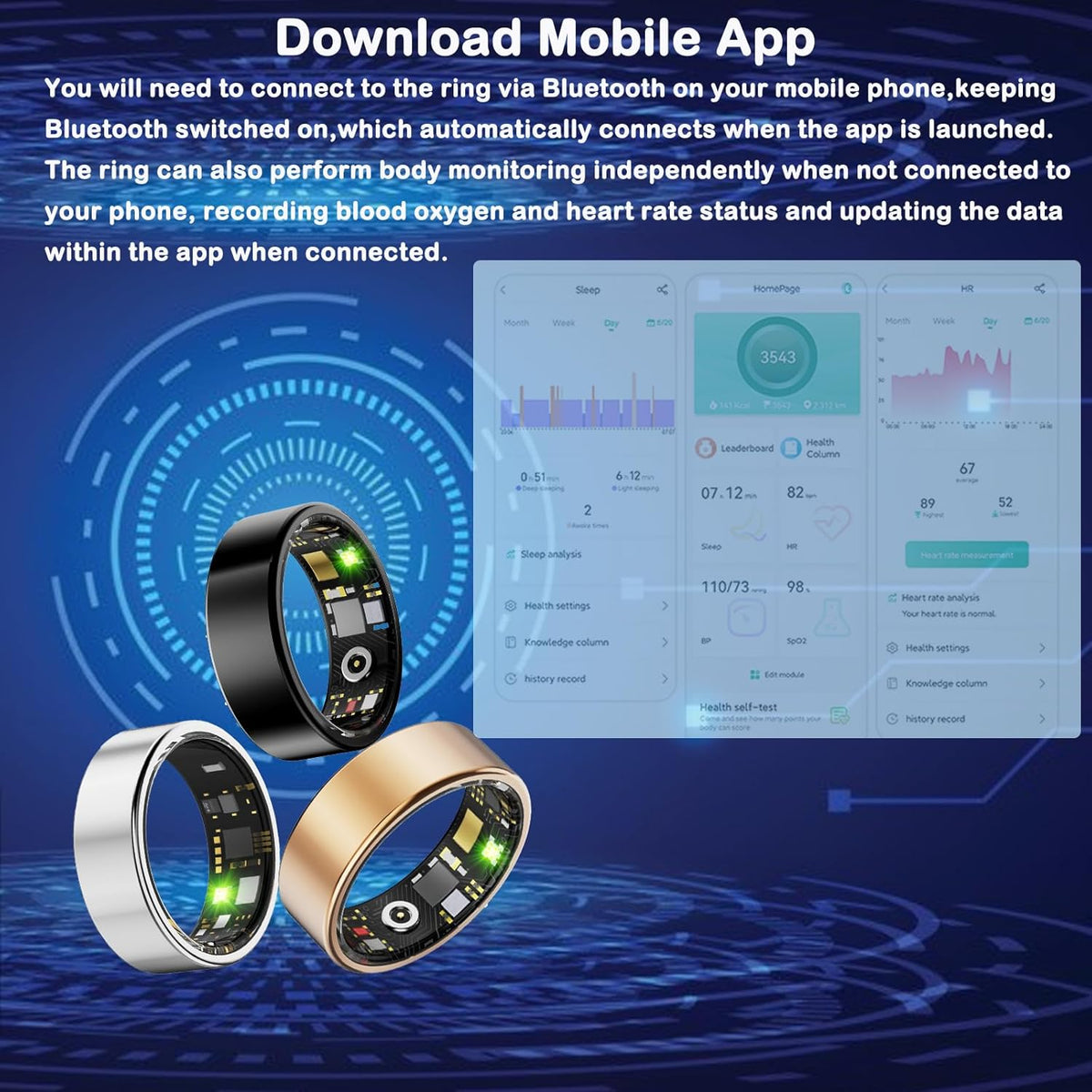 Smart Fitness ; Health Ring – Rechargeable Waterproof Activity & Sleep Tracker (Silver, Size 11) - PuriLite