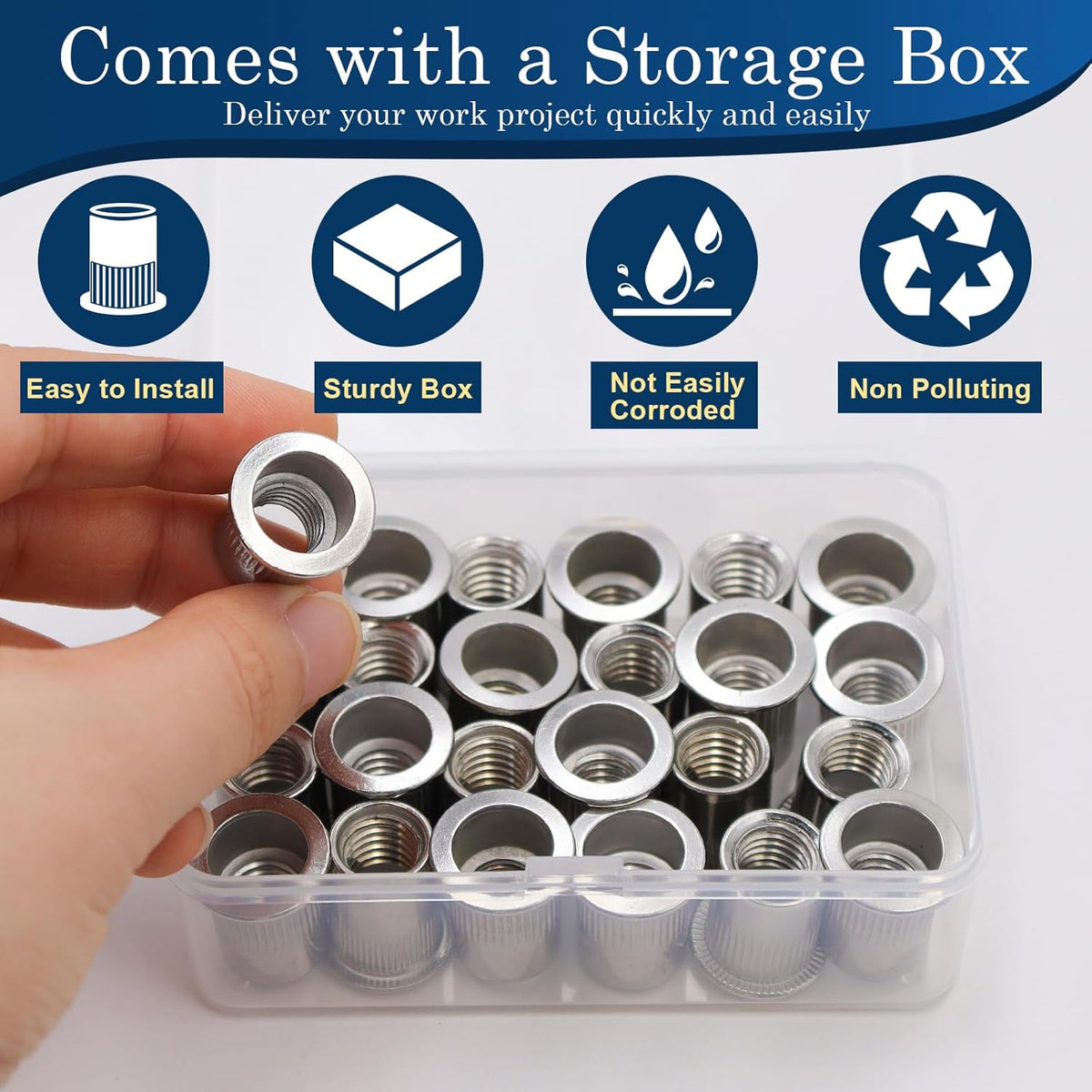 Vifmy Metric & SAE Rivet Nut Assortment Kit(420 Pcs),m3 m4 m5 m6 m8 m10 m12#6-32#8-32#10-24 1/4"-20 5/16"-18 3/8"-16 UNC Flat Head Rivnut Set,Zinc Plated Finish Carbon Steel Nutsert - PuriLite